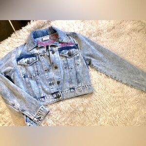 Forever 21 BARBIE Blue & Pink Denim Jean Jacket NWT sz Small